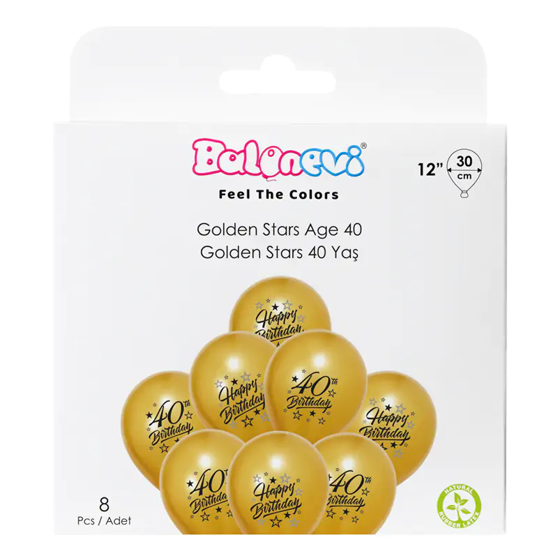 Golden Stars Age 40 12" Balloon Set