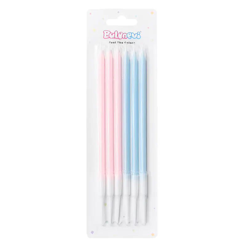 Makaron Pembe Makaron Mavi Uzun Mum 6'lı