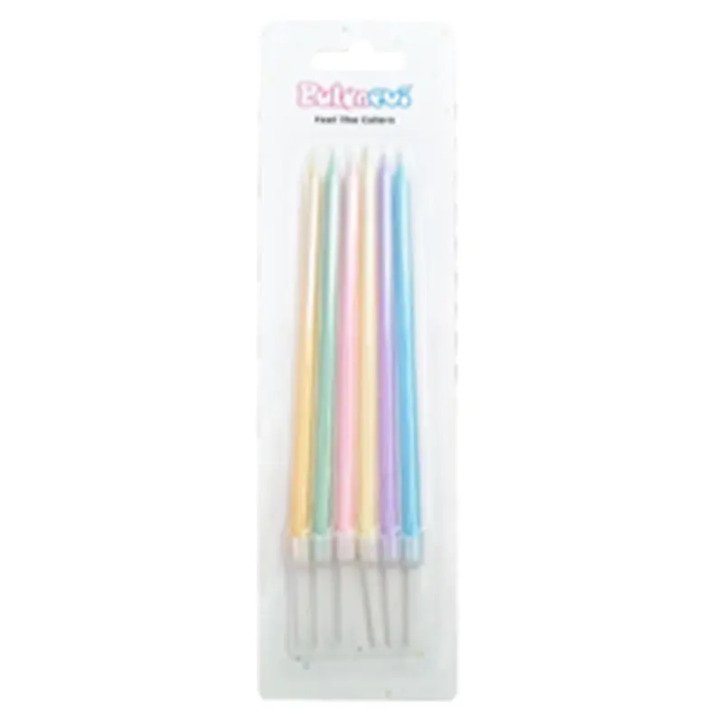 Beyaz Geçişli Makaron Mum 6'lı
