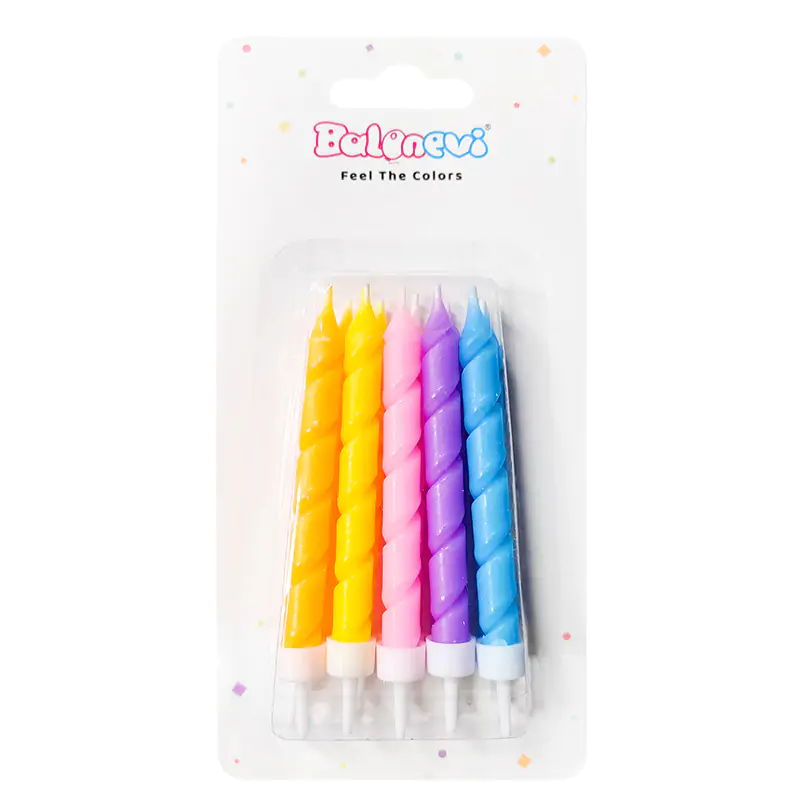 Spiral Pastel Neon Karışık Mum 10'lu