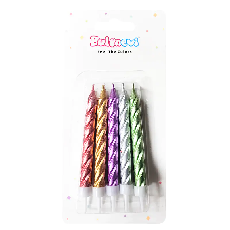 Spiral Krom Karışık Mum 10'lu