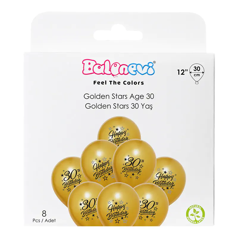 Golden Stars Age 30 12" Balloon Set