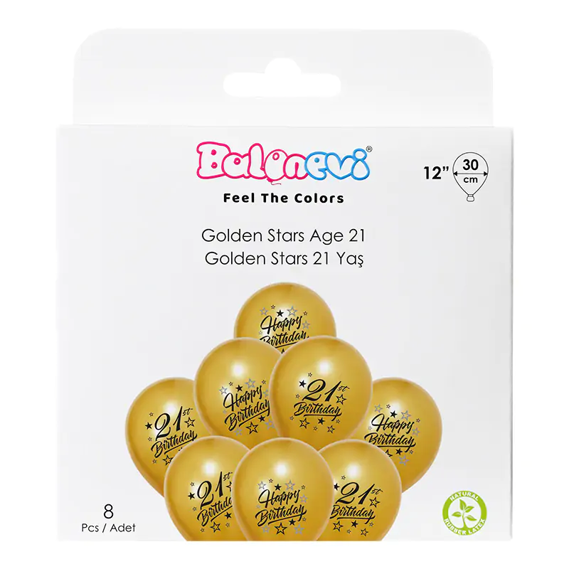Golden Stars Age 21 12" Balloon Set