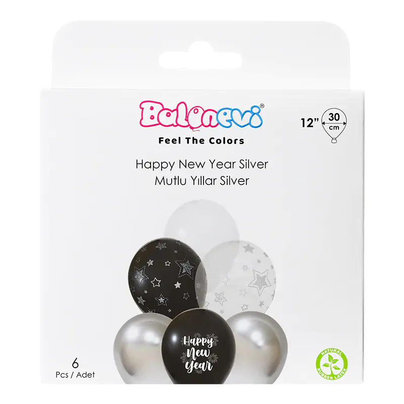 Happy New Year Silver 12" Balloon Set