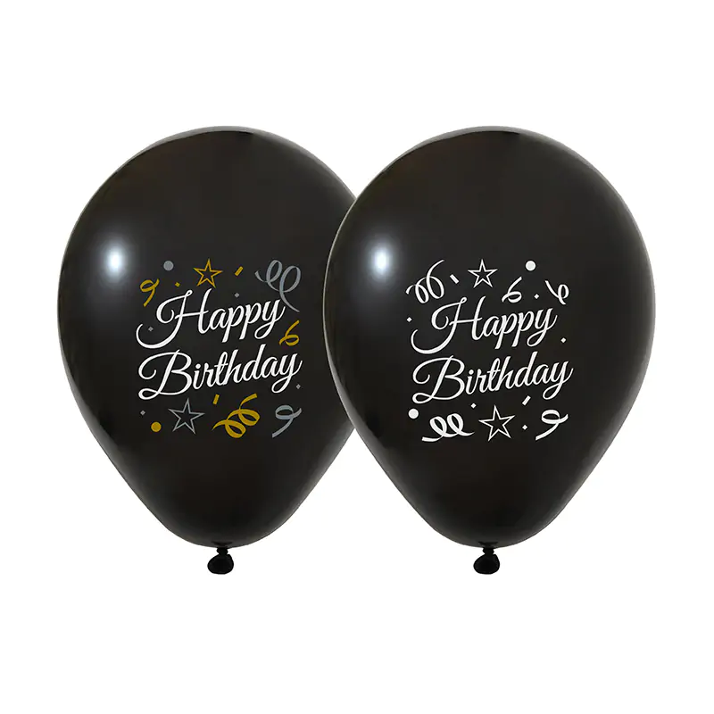 3+1 Sparkling Confetti Happy Birthday Printed 12" Black Balloon (100 Pcs)